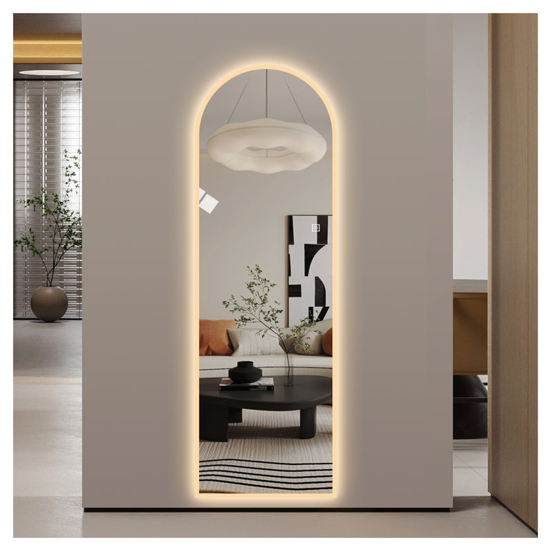 65" x 21" Symmetrical Arch LED Full Length Wall Mirror, Dimmable 3-Color Lighted Mirror with Frosted Border