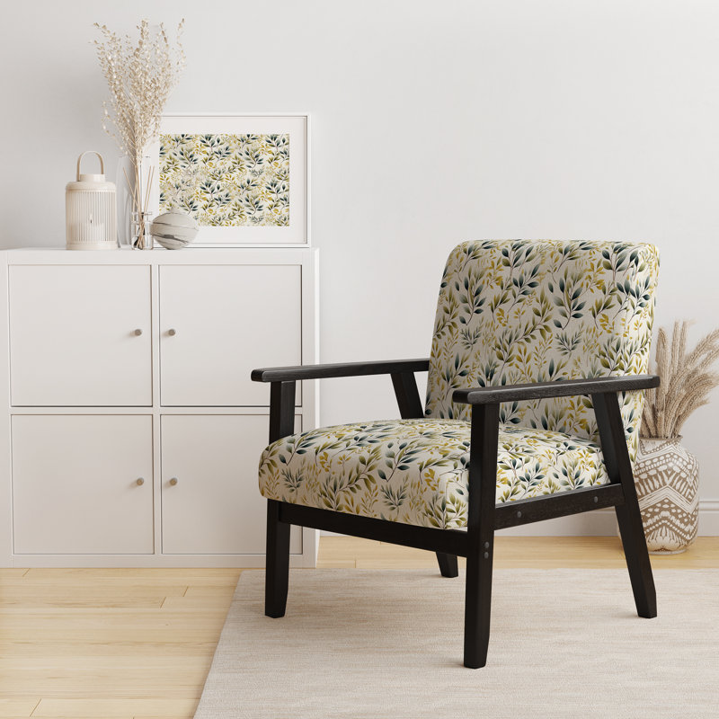 Chaise à accoudoirs rembourrée Neutral Leafy Flowers