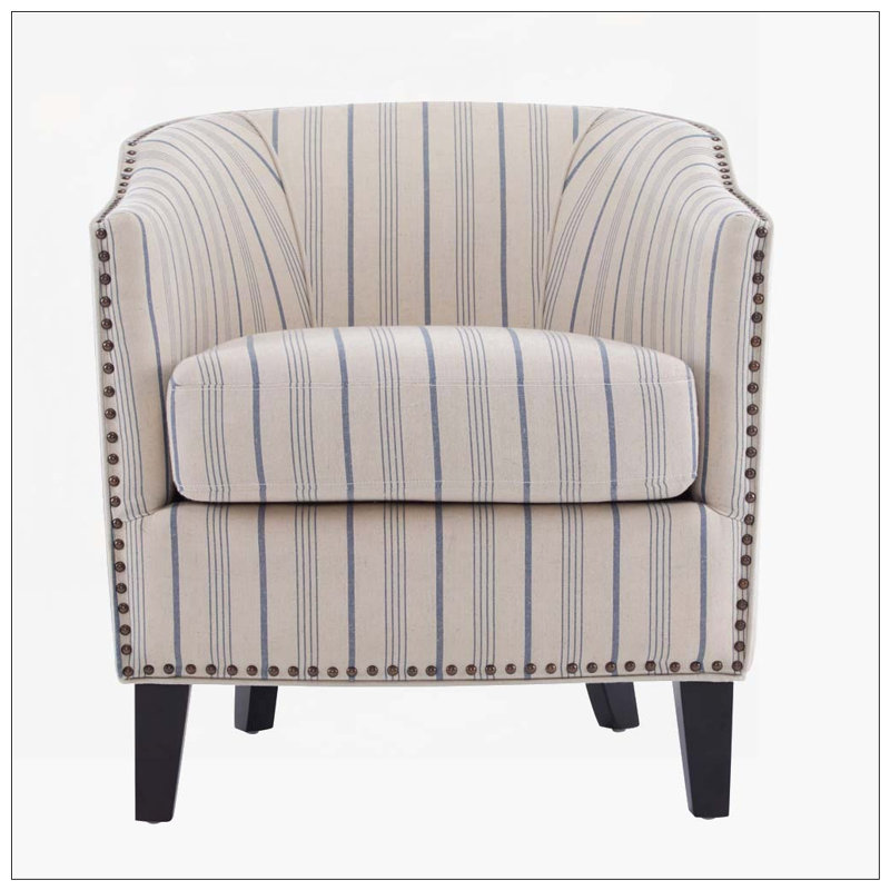 Fauteuil demi-tonneau rembourré à rayures
