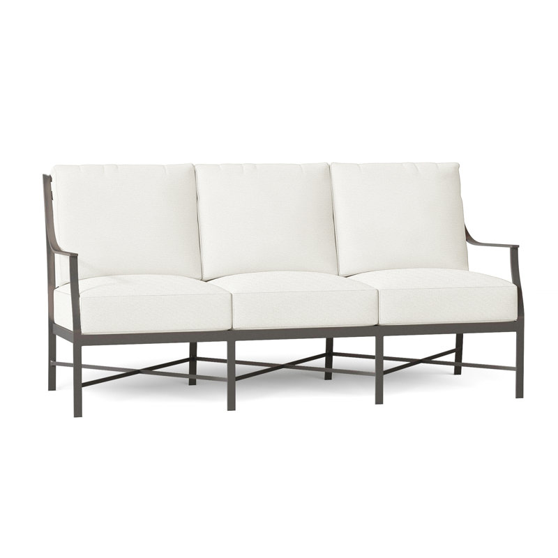 Monaco 74.5" Wide Outdoor Patio Sofa with Cushions, Slate Gray, No Welt, Intermix Indigo