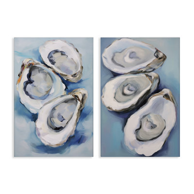 Ensemble de 2 impressions sur toile Oysters on the Half Shell par Petal Prints Design