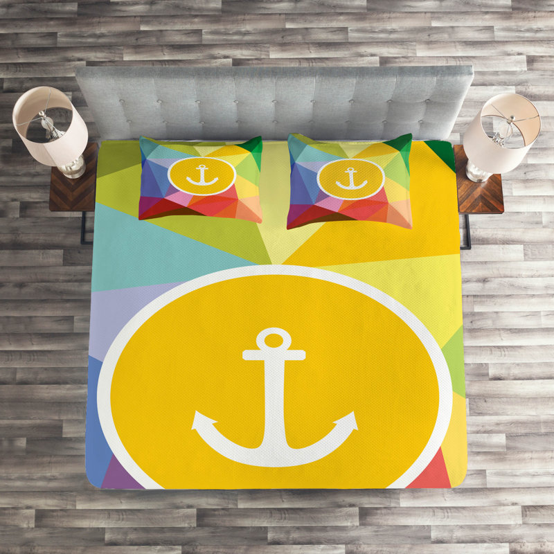 Coastal Polyester Geometric Shapes Coverlet, King Bedspread + 2 Shams