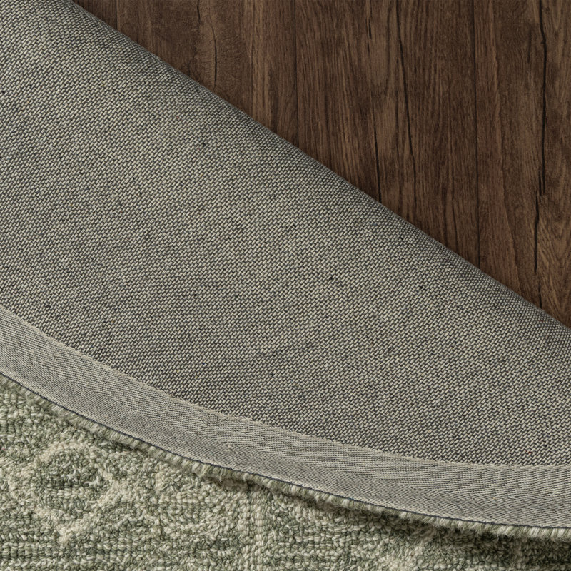 Ivy Handmade Transitional Distressed Floral Motif Tufted Wool Round Area Rug, Round 5', Green