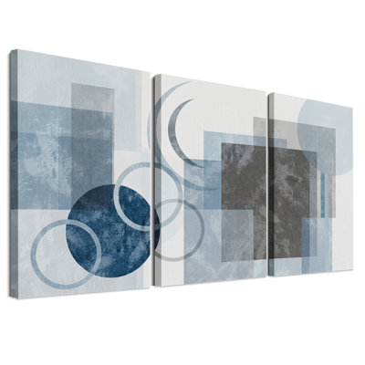 Ensemble de 3 toiles murales aux formes géométriques vieillies bleues et grises