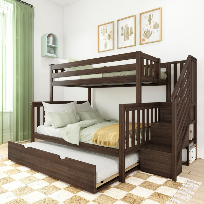 Juliann Kids Twin Over Full Bunk Bed with Trundle, Brown