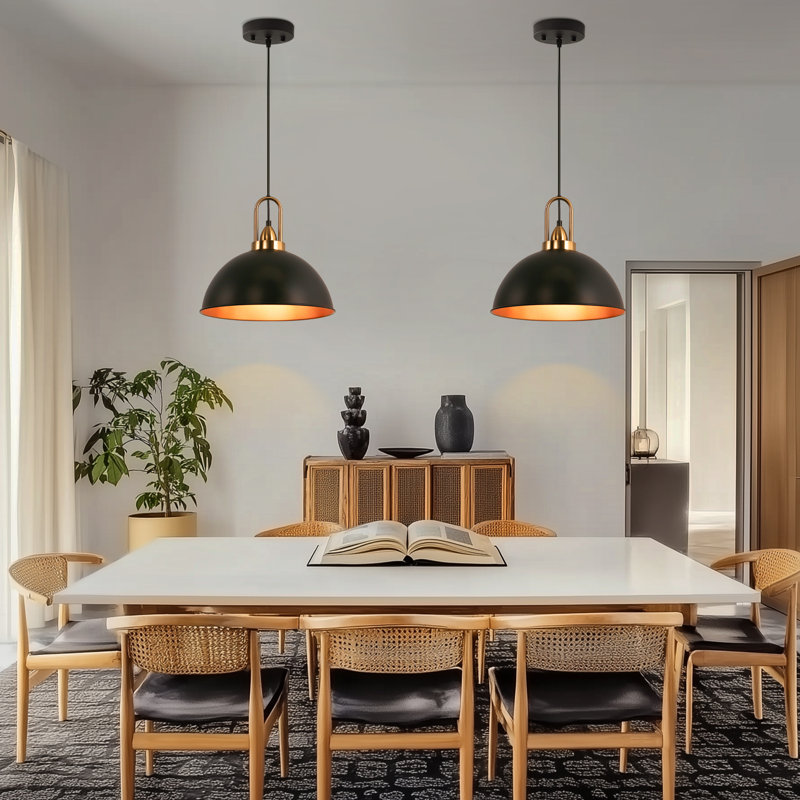 1-Light Matte Black Farmhouse Pendant Light Hanging Industrial Ceiling Lights Fixture For Kitchen Island (2-Pack)