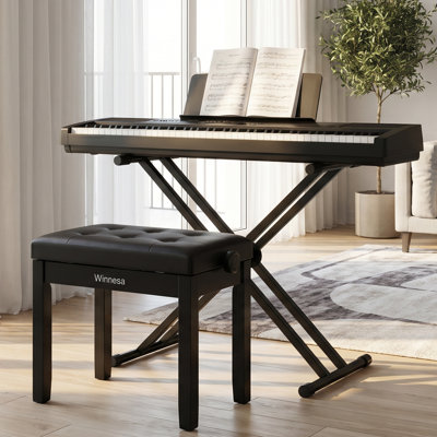 Wood Electric Play Musical Instrument With Adjust Stand and Storge Bench