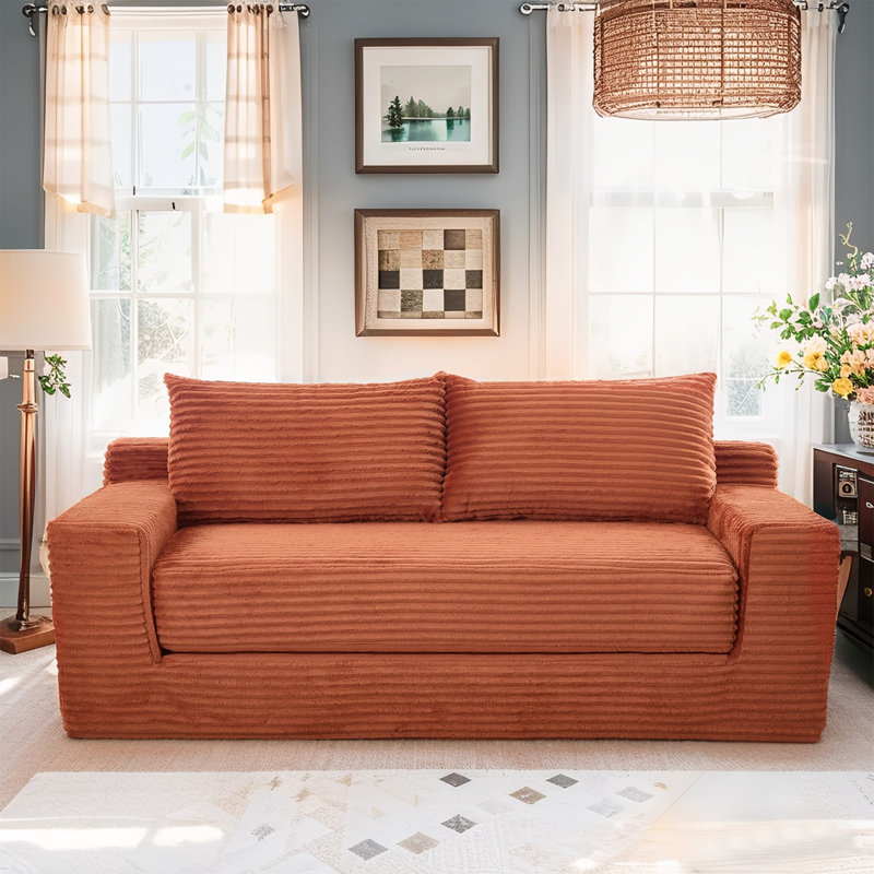 55.9" Memory Foam L-shaped Compression Sofa For Living Room - No Assembly, Convertible 2-in-1 Design, Corduroy Fabric - Compact Couch For Small Spaces, Apartments, Home Office & Bedroom-orange