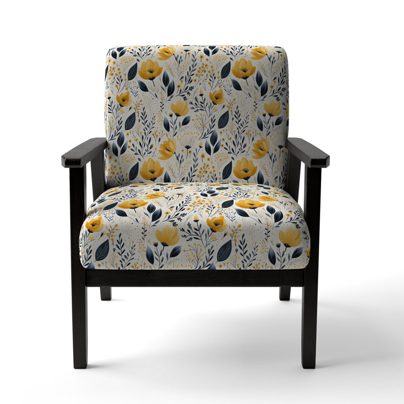 Motif floral jaune bohémien - fauteuil rembourré floral et fauteuil Cottage, Accoudoirs carrés noirs