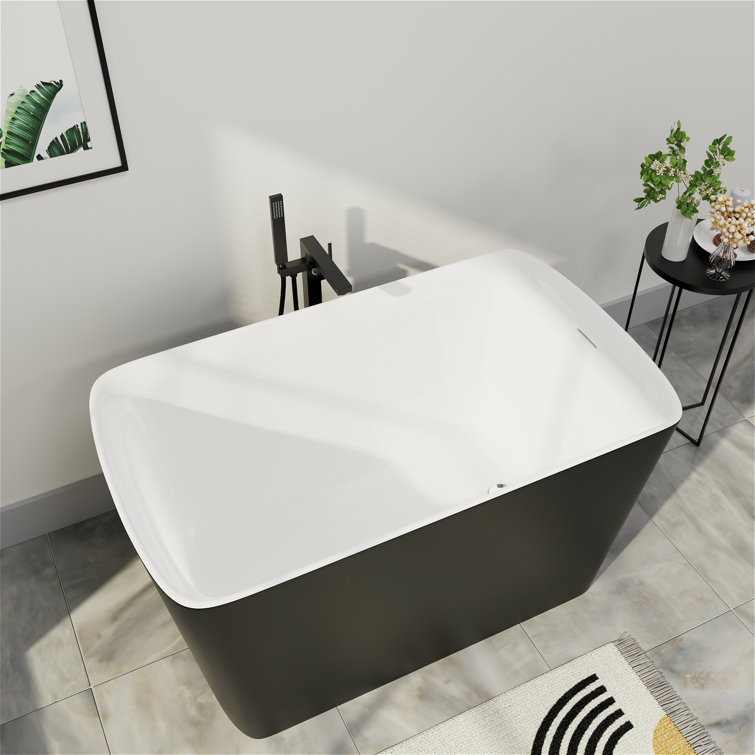 46.85'' x 27.3'' Freestanding Rectangular Soaking Small Acrylic Bathtub with Chrome Drain and Overflow