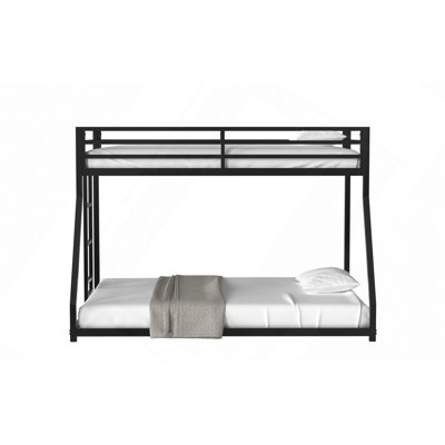 Lit, lit superposé en métal noir et adulte, lit superposé surélevé au-dessus d'un lit double avec échelle et garde-corps, escalade facile, lits pour la chambre à coucher