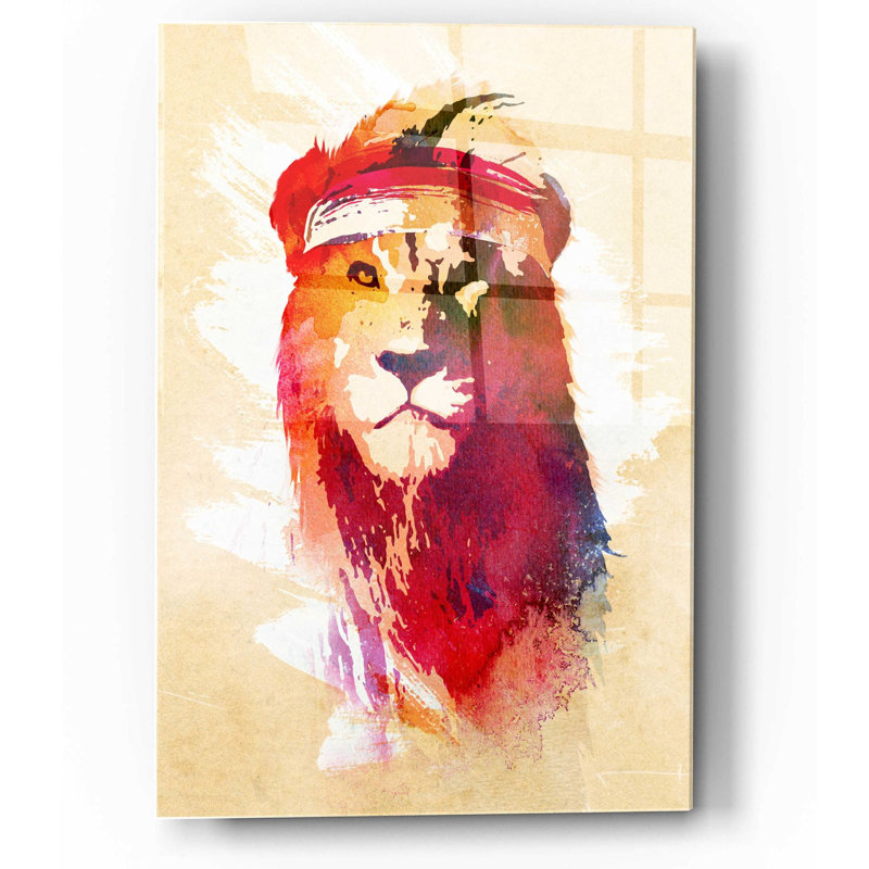 «Gym Lion» par Robert Farkas, art mural en verre acrylique, H 16 po x l 12 po x P 0,13 po