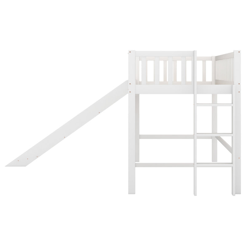 Lit mezzanine bas avec échelle et glissade, Blanc