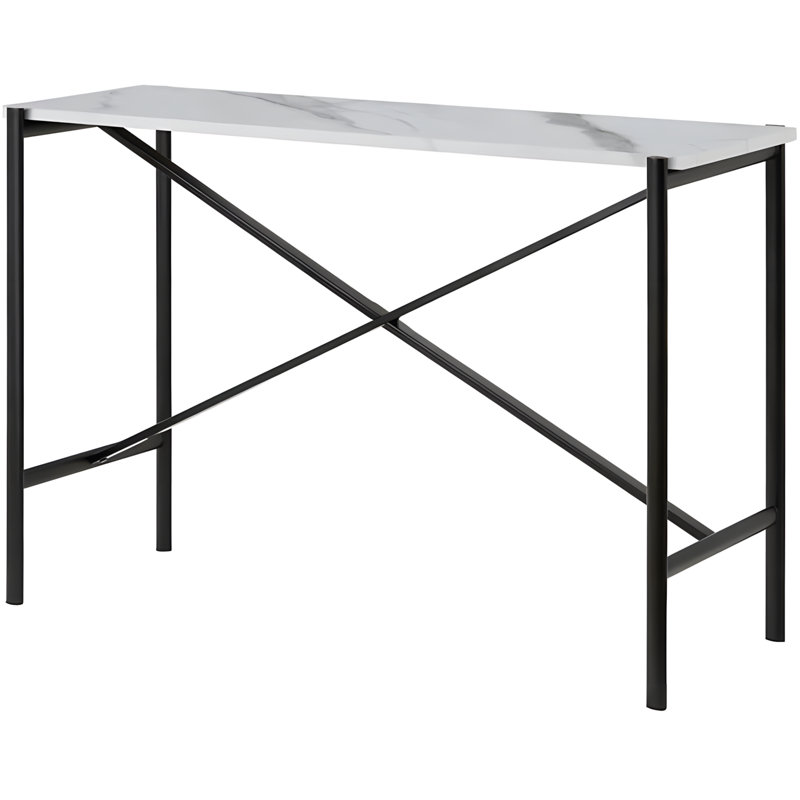 Rectangular Console Table With Faux Marble Top And Blackened Bronze Metal Frame