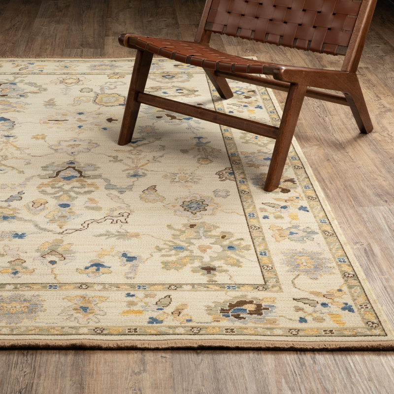 Tapis traditionnel beige / brun clair en laine Kuester, Rectangle 6 pi 7 po x 9 pi 6 po