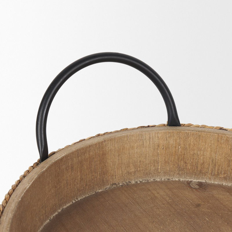 Lally Trays Are Crafted From Solid Wood, Its Exterior Wrapped In Natural Jute Along With Two Matte Black Metal Handles.