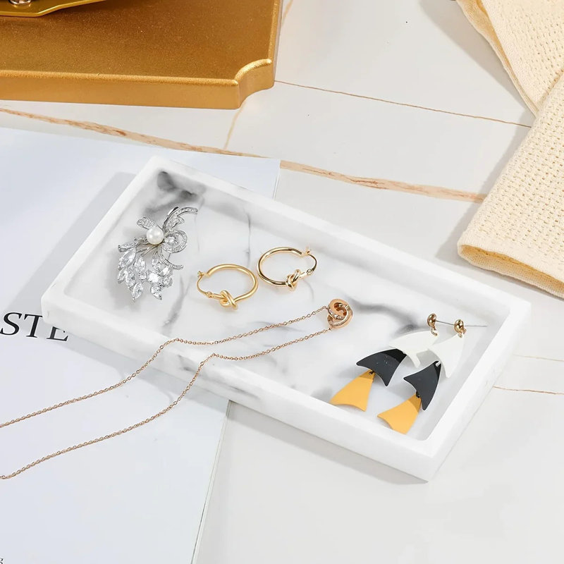 Vanity Tray - Non-Slip White Marble, White Marble