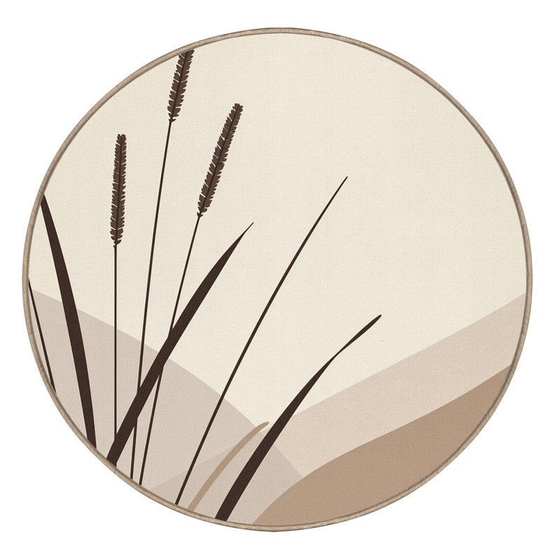 Machine Washable Pascasio Reed Grass Minimalist Solid Color Rug in Beige – Beige Binding, 6' Square