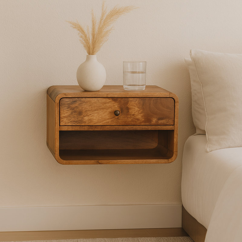 Table de chevet en bois massif Karlow, Beige