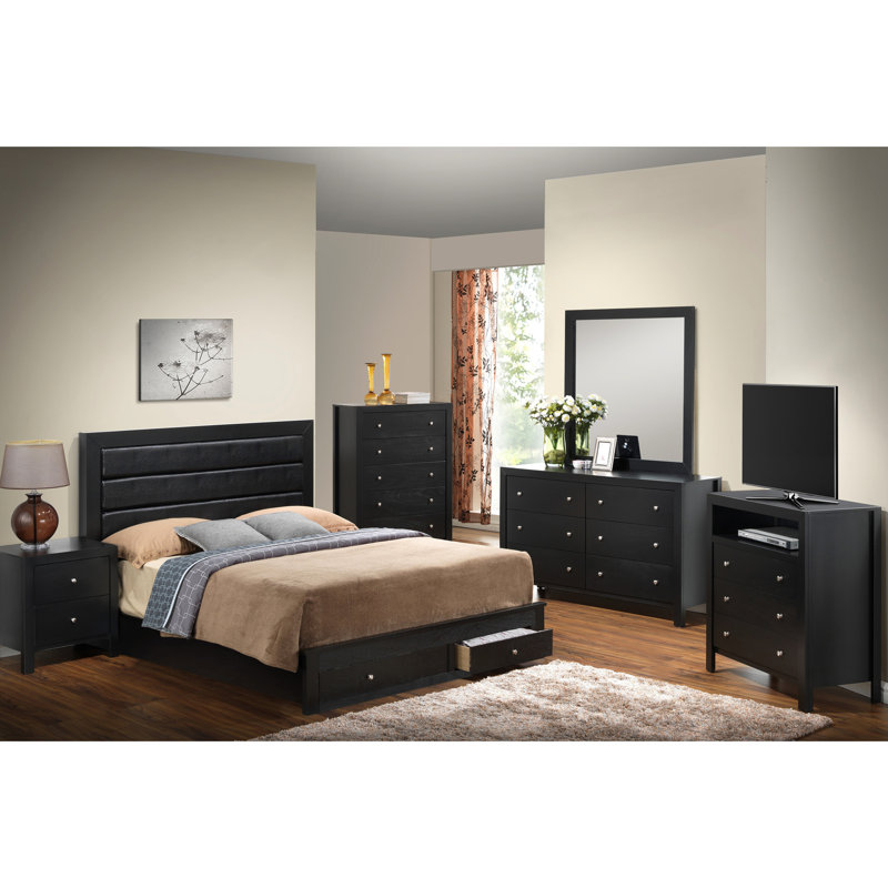 Élégant lit double transitionnel avec rangement noir - Organisez votre chambre à coucher avec amplement d'espace pour la longévité