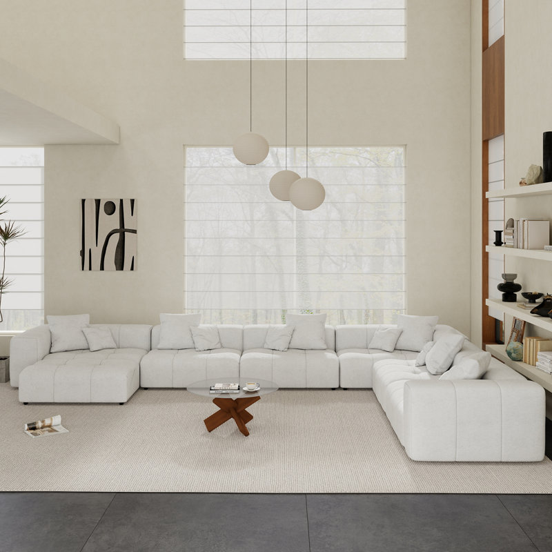 Canapé modulaire rembourré en tissu de lin avec repose-pieds 7 pièces Kay Crumley, H 24,8 po x l 183,54 po x P 132,30 po