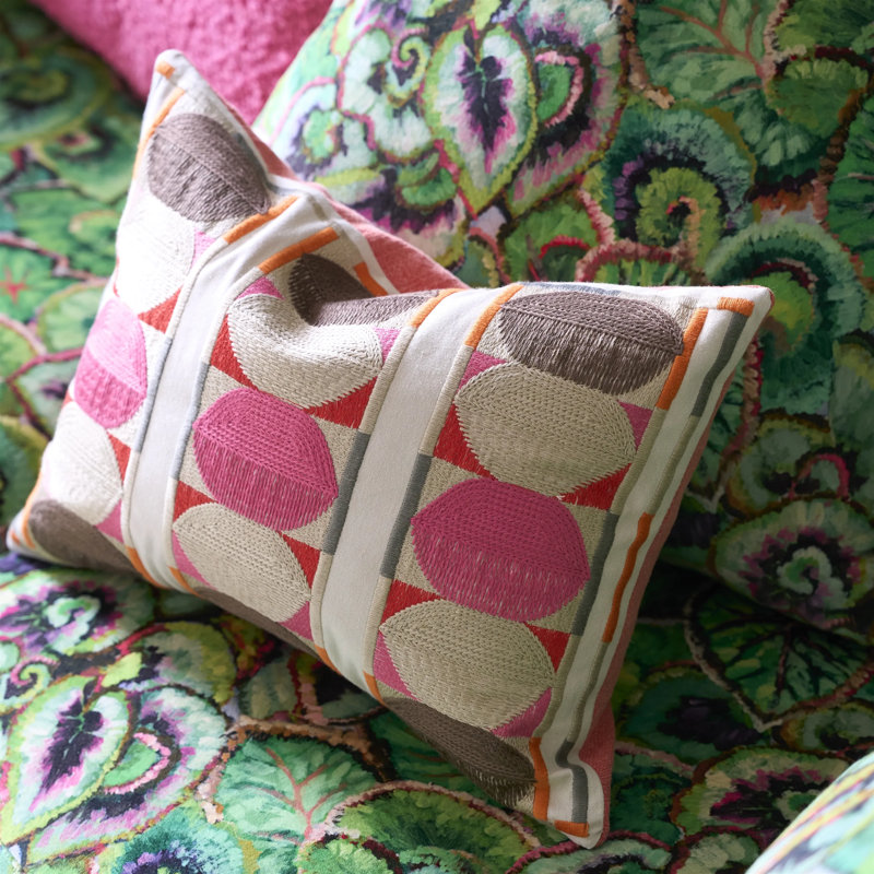Kushime Embroidered Decorative Pillow, Fuchsia Geometric