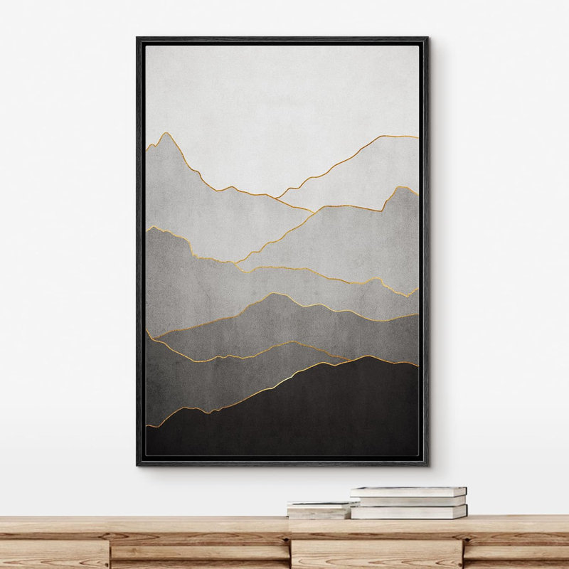 Chaîne de montagnes gris pastel, nature, paysage, illustrations, art moderne, H 24 po x l 16 po, Noir