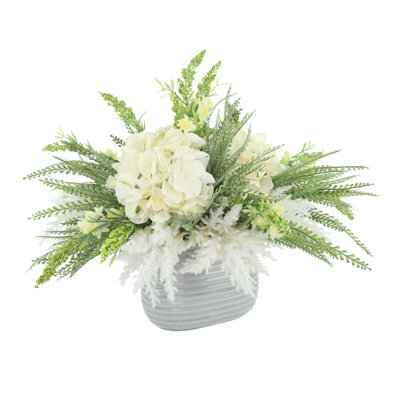 Hydrangea, Pampas and Fern Arranged in a Ceramic Pot