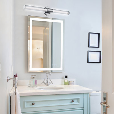 Ensemble de meuble-lavabo et de lampe de salle de bain à tube DEL 32 po Heritage White 2700K, 18 W, 950 lumens, en chrome, avec tubes à DEL remplaçables Heritage