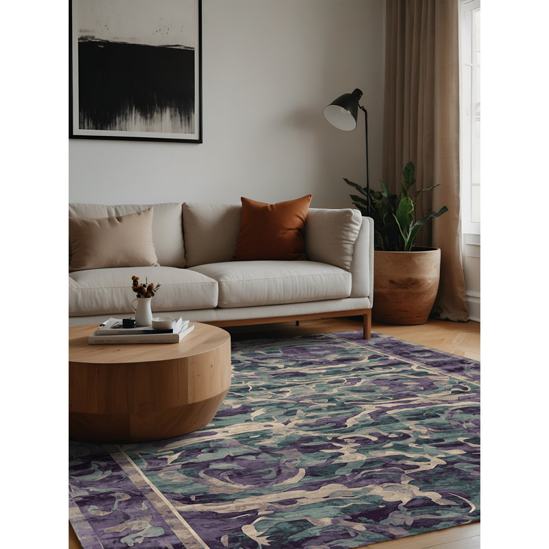 Machine Washable Purple Area Rug, Square 4'