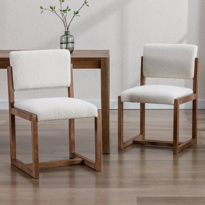 Morawa Upholstered Farmhouse Dining Chairs Solid Wood Back Side Chairs, White/Brown