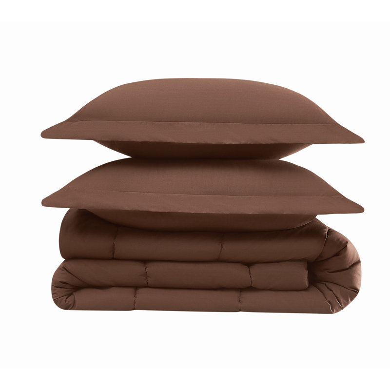 Ensemble d'édredon en percale de coton unie Brooklyn Loom, Simple + 1 taie décorative standard, Brun