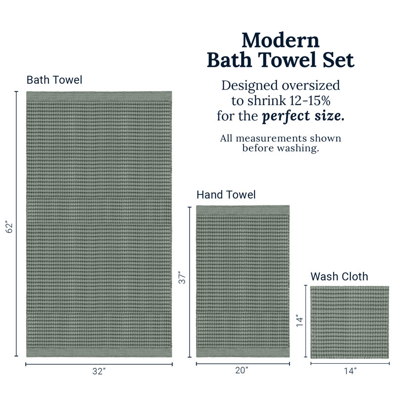 Ensemble de serviettes de bain gaufrées - 6 pièces 100% coton naturel à séchage rapide, super absorbant, Adrieana, Gris sauge