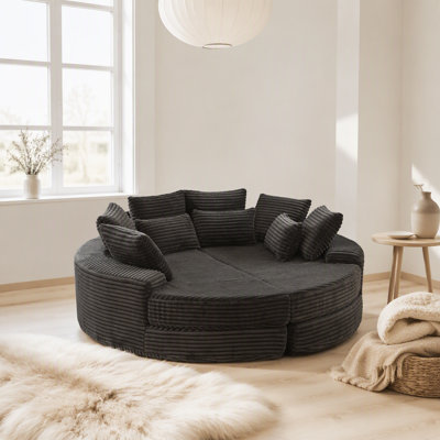 Canapé rond surdimensionné de 78,5 pouces en velours côtelé, convertible en deux fauteuils inclinables, canapé-lit 2 en 1, conception de coussins de nuque avec cinq coussins décoratifs