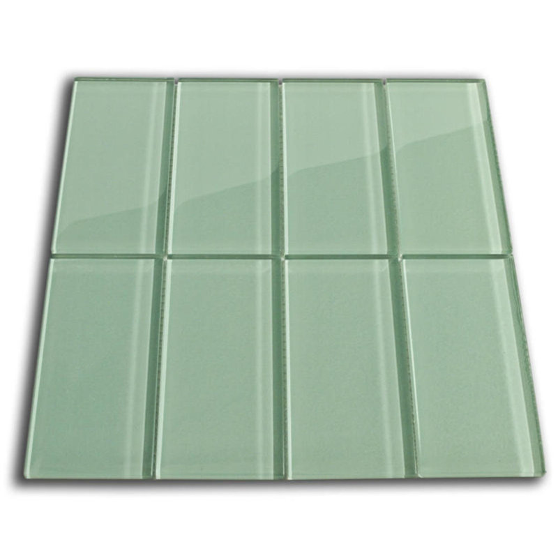 Californium 3" x 6" Glass Mosaic Tile in Sage Green for Backsplash Shower and Walls - 1 Sq Ft