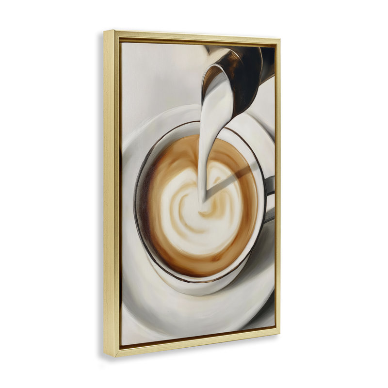 Cadre flottant Verser Latte Milk Swirl, conception par Annabelle Hall, H 31 po x l 21 po, Cadre flottant métallique doré