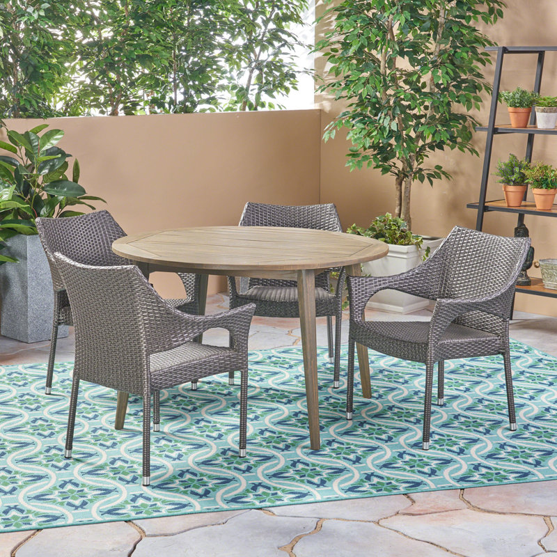Elifsu 4 - Person Wicker Patio Dining Set with Round Table, Gray