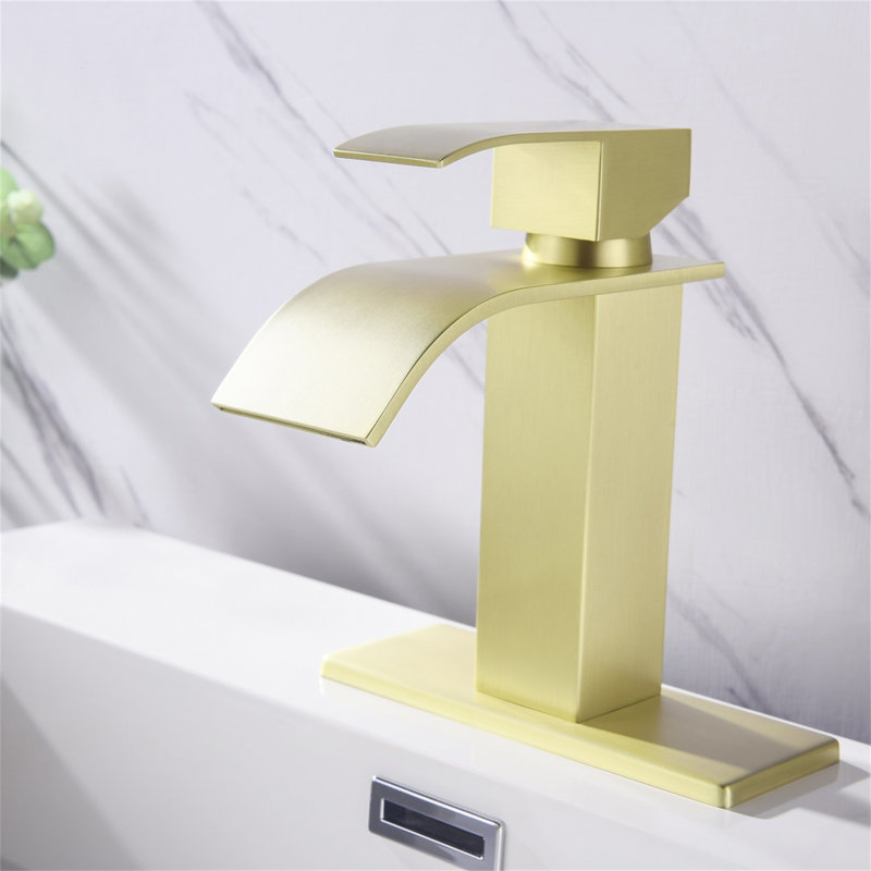 Robinet de salle de bain à cascade, robinet de meuble-lavabo à poignée simple, Gold