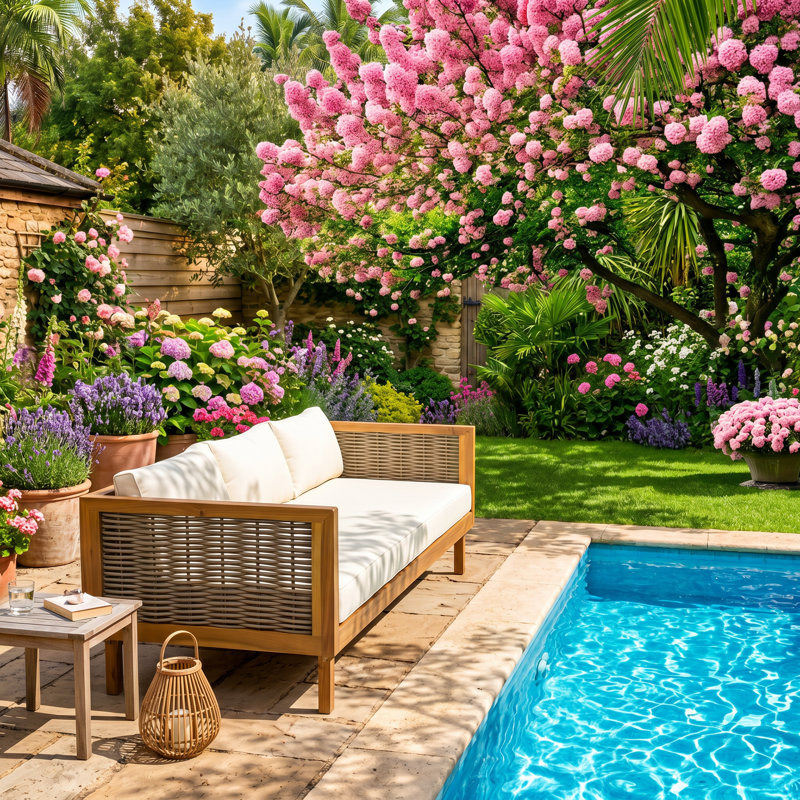 Claremont 67.5" W x 32" D x 24.25" H Acacia Wood and Rattan Daybed