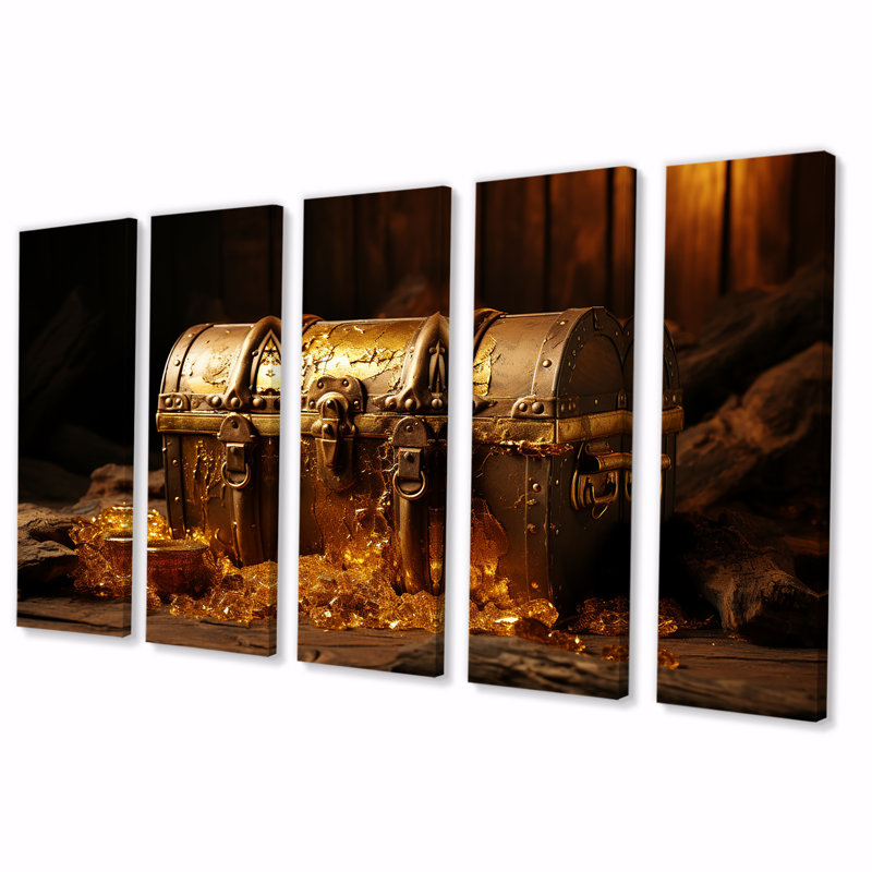 «Pirates Gold Treasure I - Pirate», art mural 5 pièces pour le salon, H 32 po x l 80 po