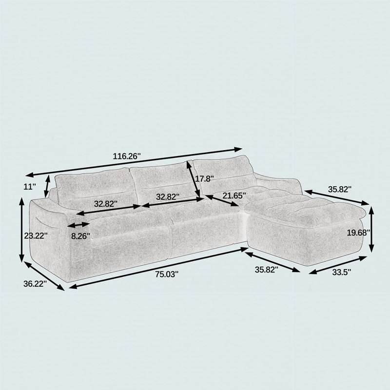 Canapé modulaire Grimpante Boneless 116,26 po, Tissu orange