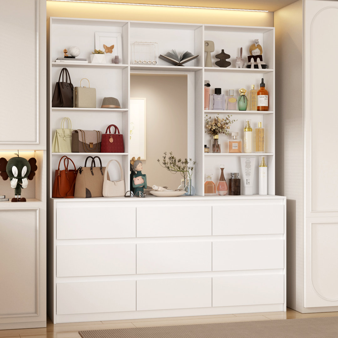 9-Drawer 7-Shelf Wardrobe With A Large Mirror Latitude Run®