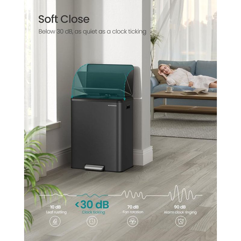 Steel Step On Kitchen Trash Can - 60L, Black