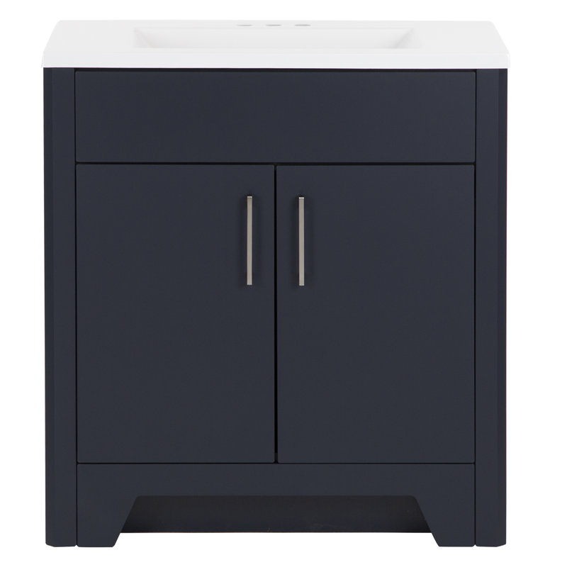 Meuble-lavabo simple 30,5 po avec plateau en marbre de culture, Bleu foncé