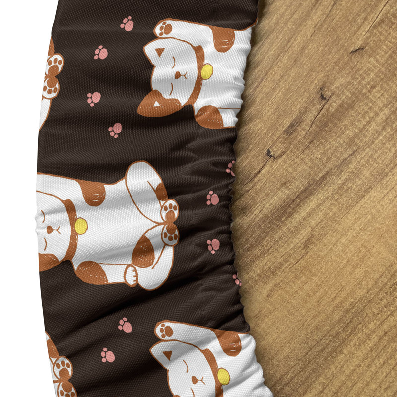 Union Rustic Japanese Cat Fitted Round Tablecloth Grey Multicolor 98686