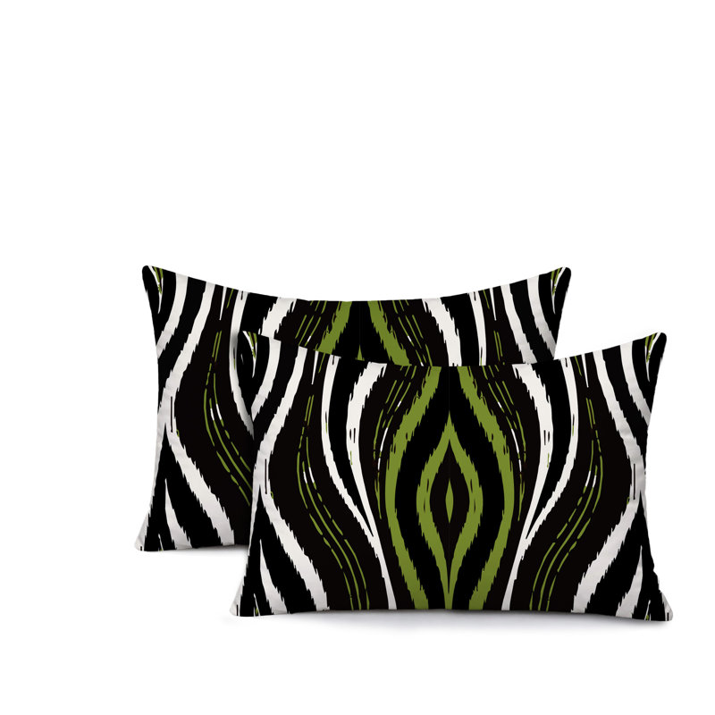 Oreiller réversible intérieur / extérieur à imprimé zébré Shira, 20x14, Chartreuse