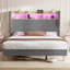 Upholstered Platform Bed Frame with 130CM Tall Headboard, LED Lights & Charging Station, Corduroy Upholstered Platform Bed with Storage Shelf, No Box Spring Needed-1864794280-1864794287