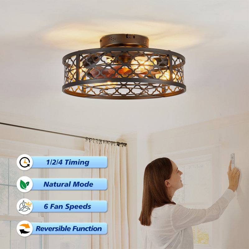 20" Matte Black Caged Flush Mount Ceiling Fans 