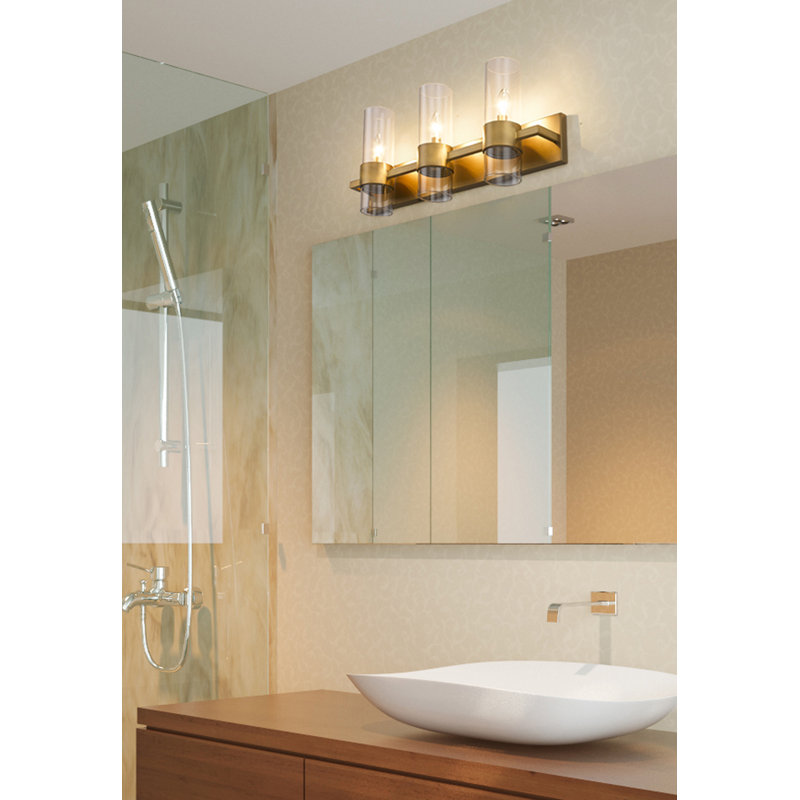 3 - Light Dimmable Vanity Light, Rubbed Brass