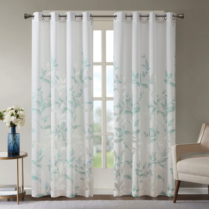 Panneau de rideau Burnout imprimé (seulement 1 panneau PC), 1, Blanc / Bleu, L 50,09 po x L 95,09 po